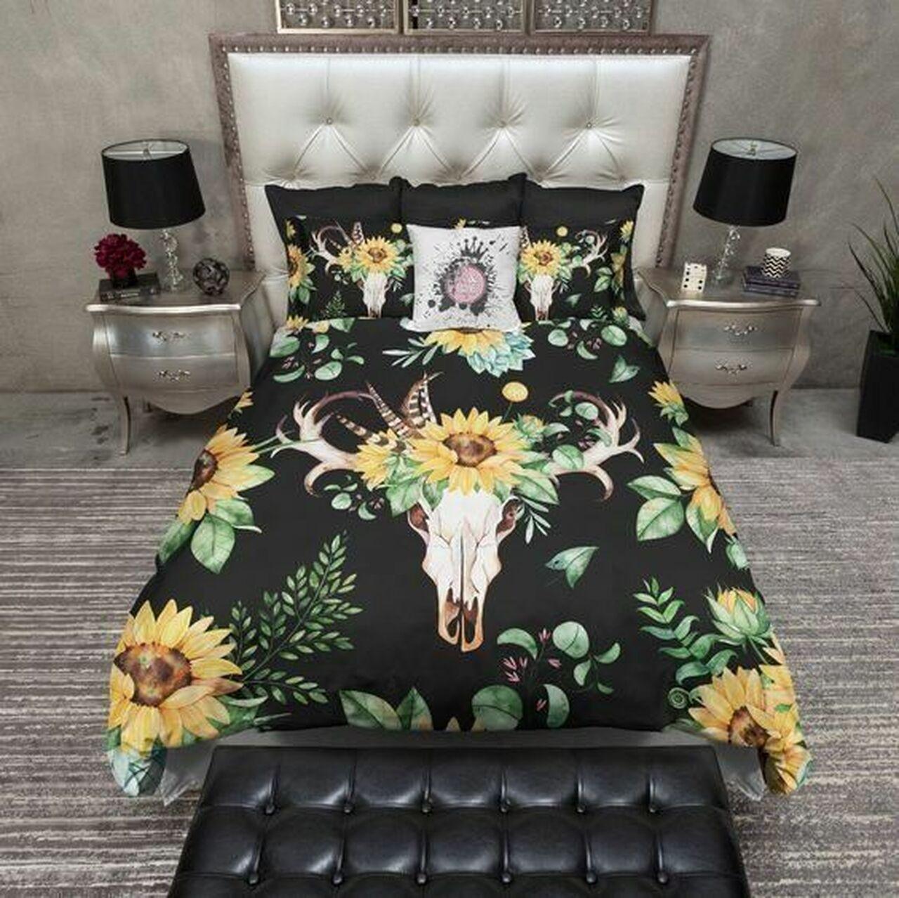 Sunflower And Deer Skull Clt0810152Ts Gothic Room Decoration With Home Bed Fitted Bedding Sheet Set Gift For Halloween Season