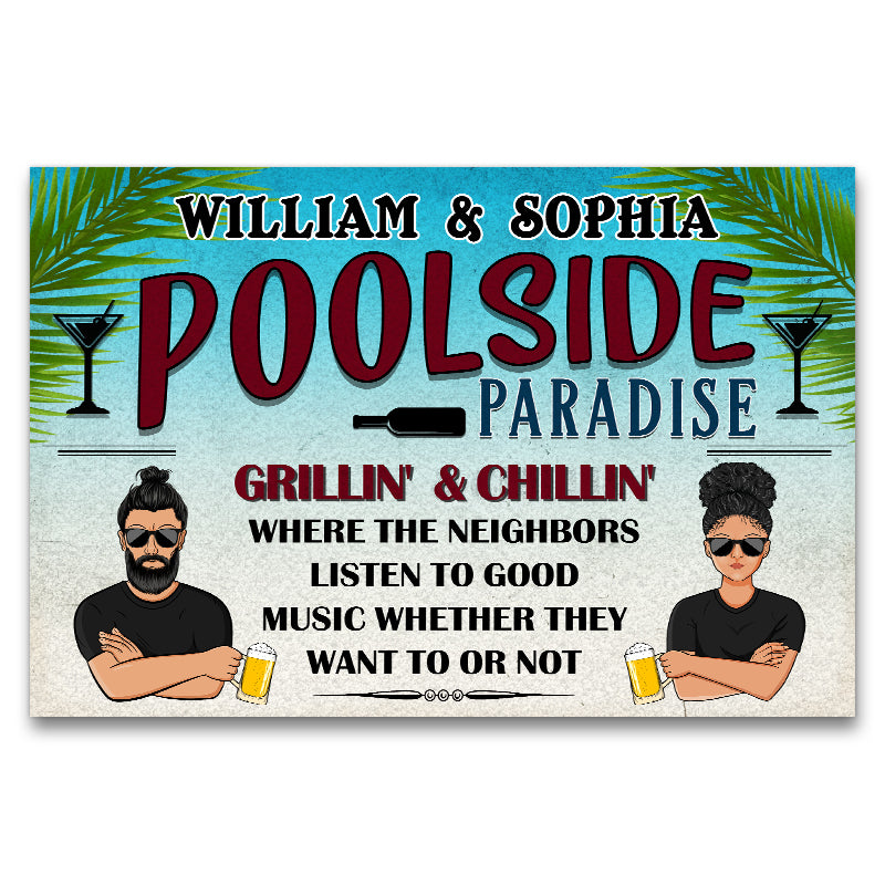 Poolside Paradise Listen To Good Music Custom Doormat