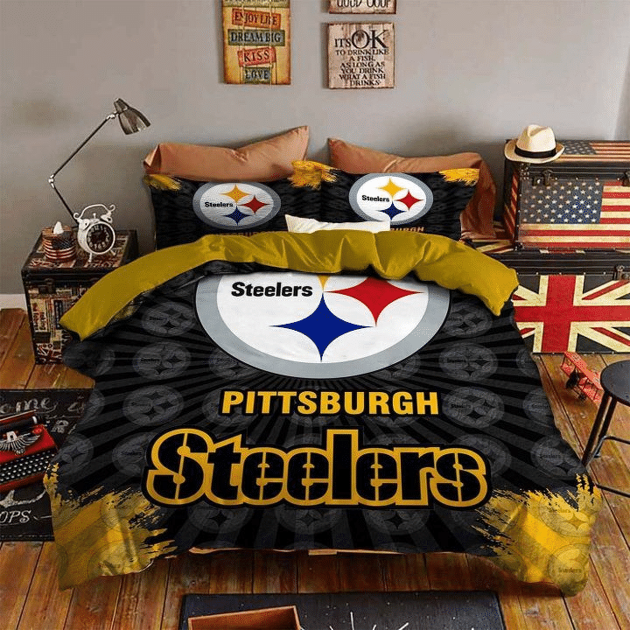 Pittsburgh Steelers W091003 NFL Football Team Bedding Set Duvet Cover With Pillowcase Amazing Gift For Football Lovers