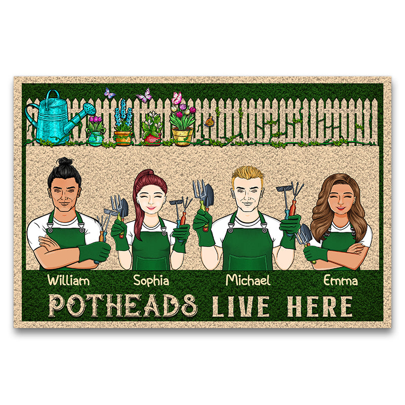 Potheads Live Here Gift For Garden Lovers Custom Doormat