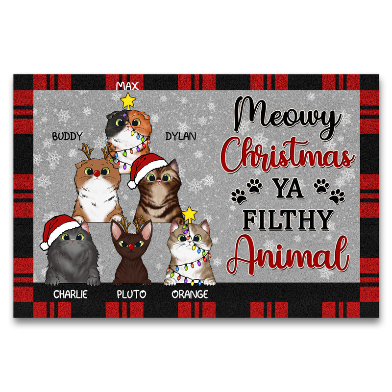 Meowy Christmas Ya Filthy Animal Cat Winter Gift Custom Doormat