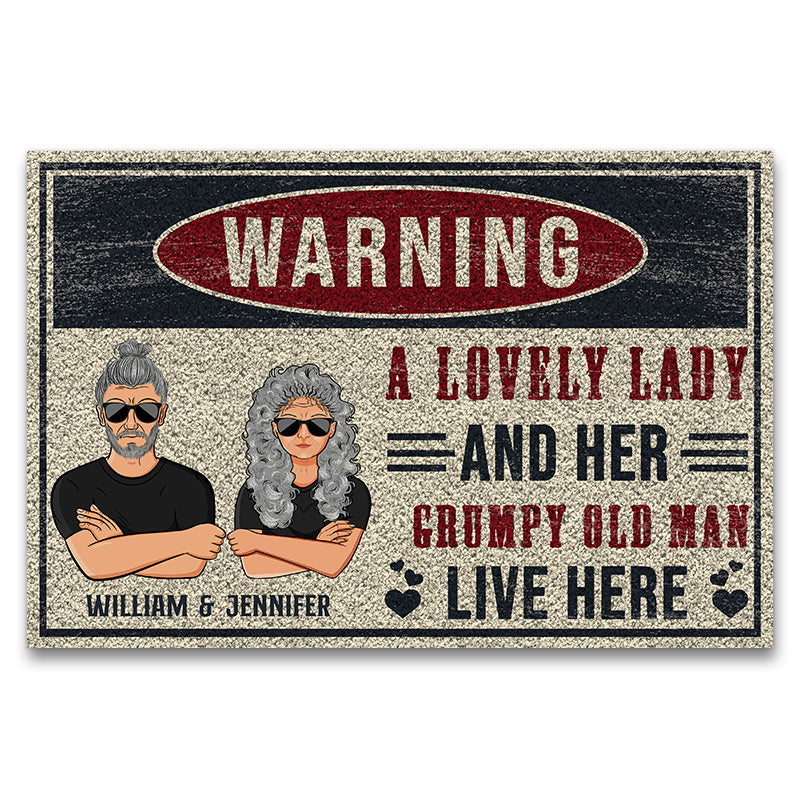 Old Family Couple Live Here Warning Custom Doormat