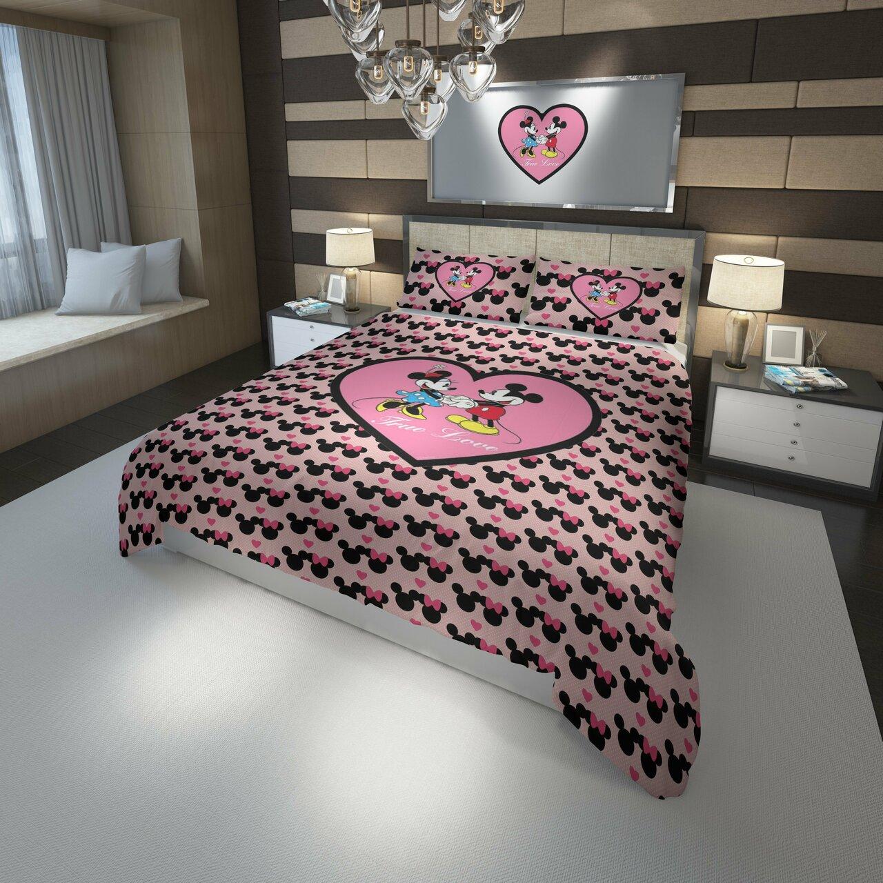 Disney Mickey And Minnie Custom Beautiful Decor For Disney Fan Bedding Set Duvet Cover Meaningful Gift For Love