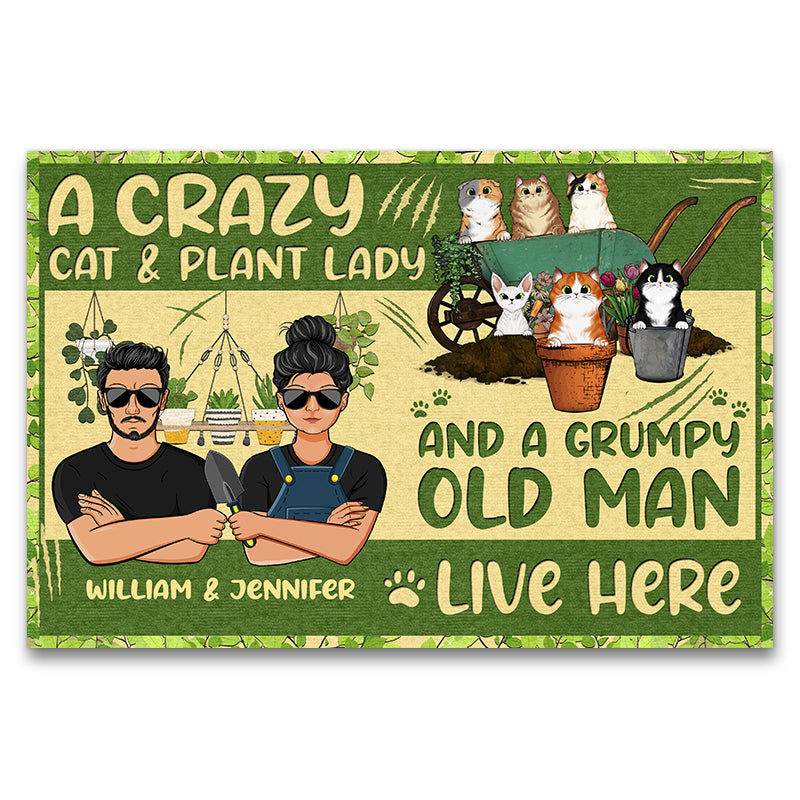 Live Here Gardening Cat Lovers Custom Doormat