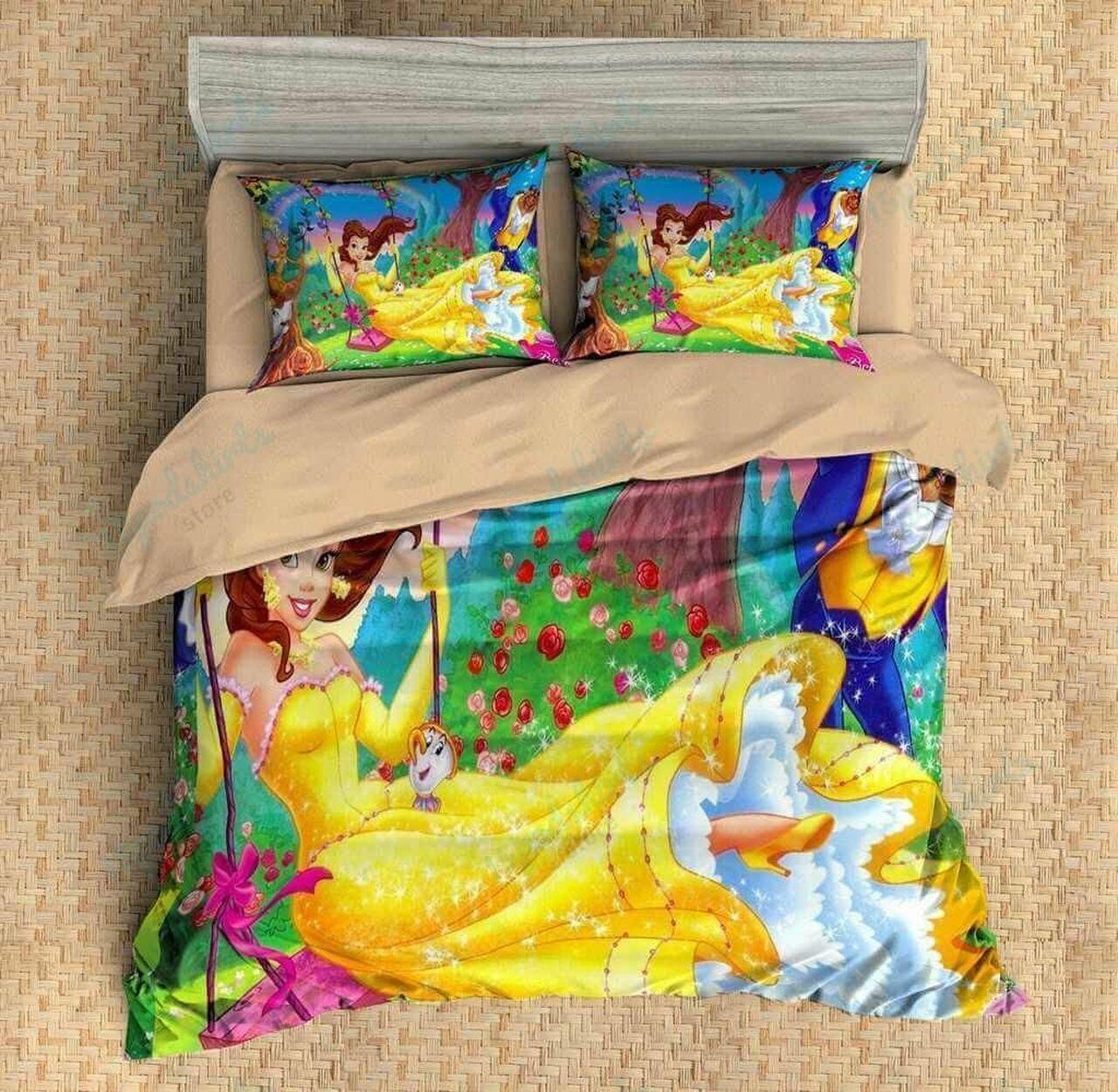 Customize Beauty And The Beast 3Pcs 3Det Flatheet Pillowcases Amazing Disney Room Decor Duvet Cover Bedding Set Meaningful Gift For Kids Friend Family Member Holiday Gift