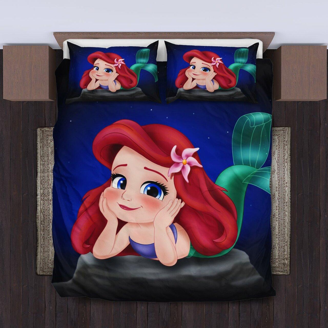 Ariel Mermaid Amazing Room Decor For Disney Fan Bedding Set Duvet Cover Meaningful Gift For Halloween Christmas
