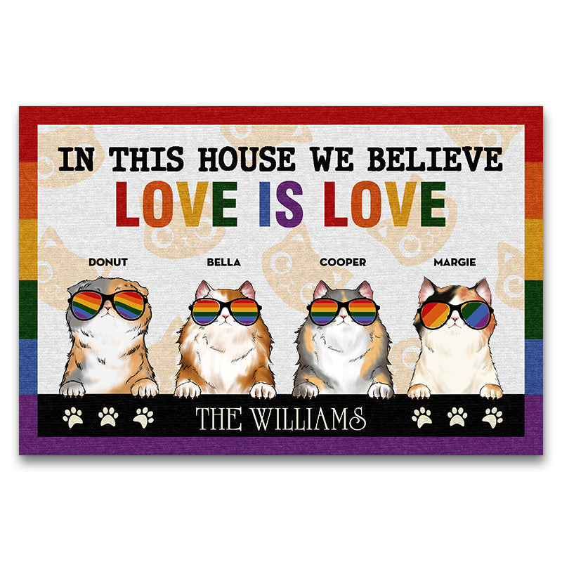 Pride Family In This House We Believe Love Is Love Cat Funny Custom Doormat
