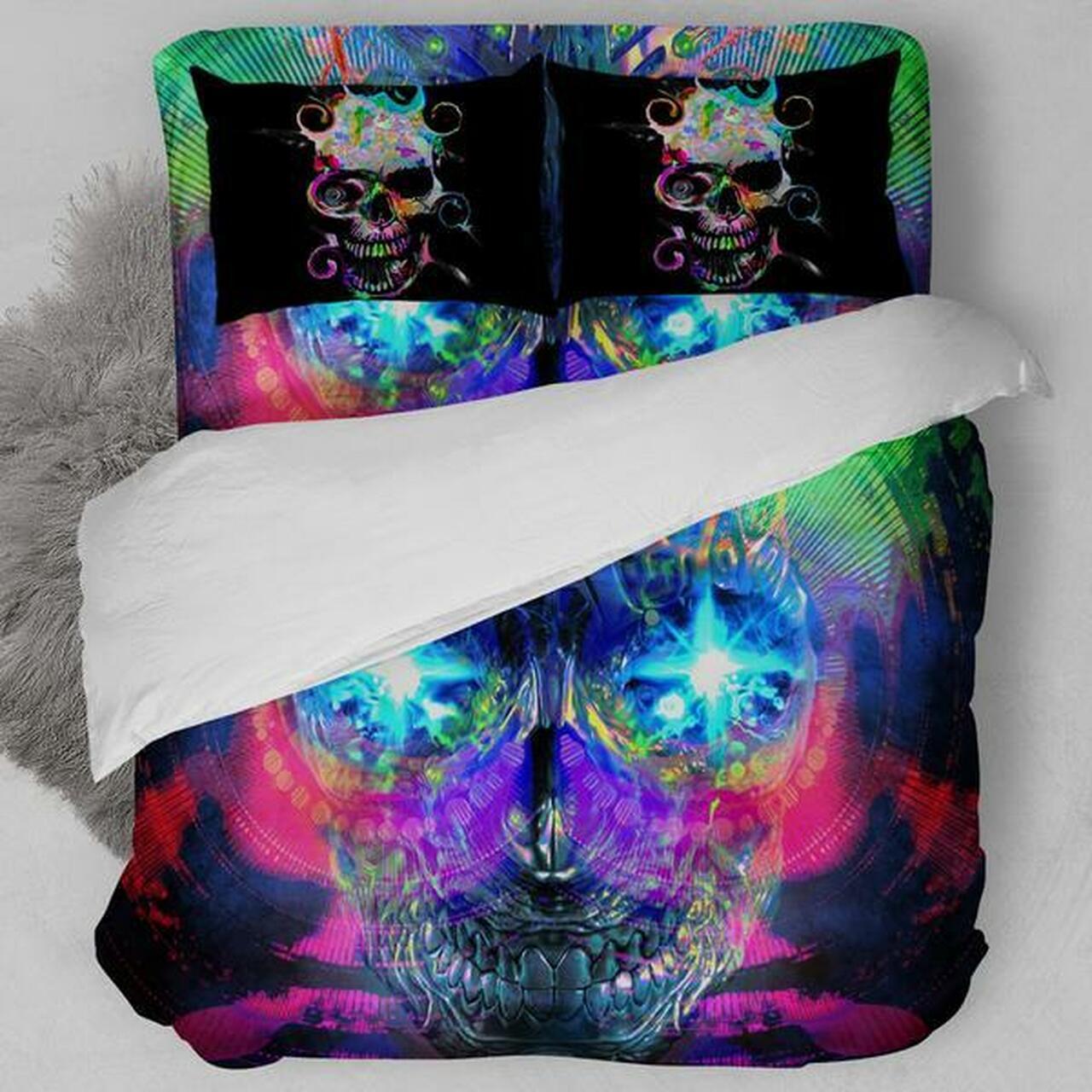 Immortal Skull Gothic Room Decoration With Home Bed Fitted Bedding Sheet Set Gift For Halloween Season