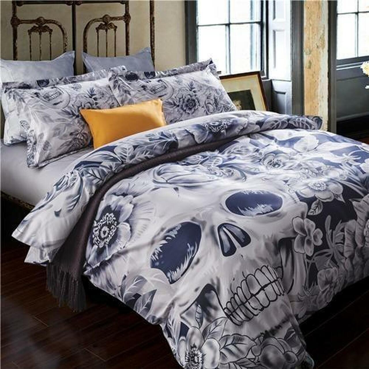 Luxury Digital Print Skull Gothic Room Decoration With Home Bed Fitted Bedding Sheet Set Gift For Halloween Season