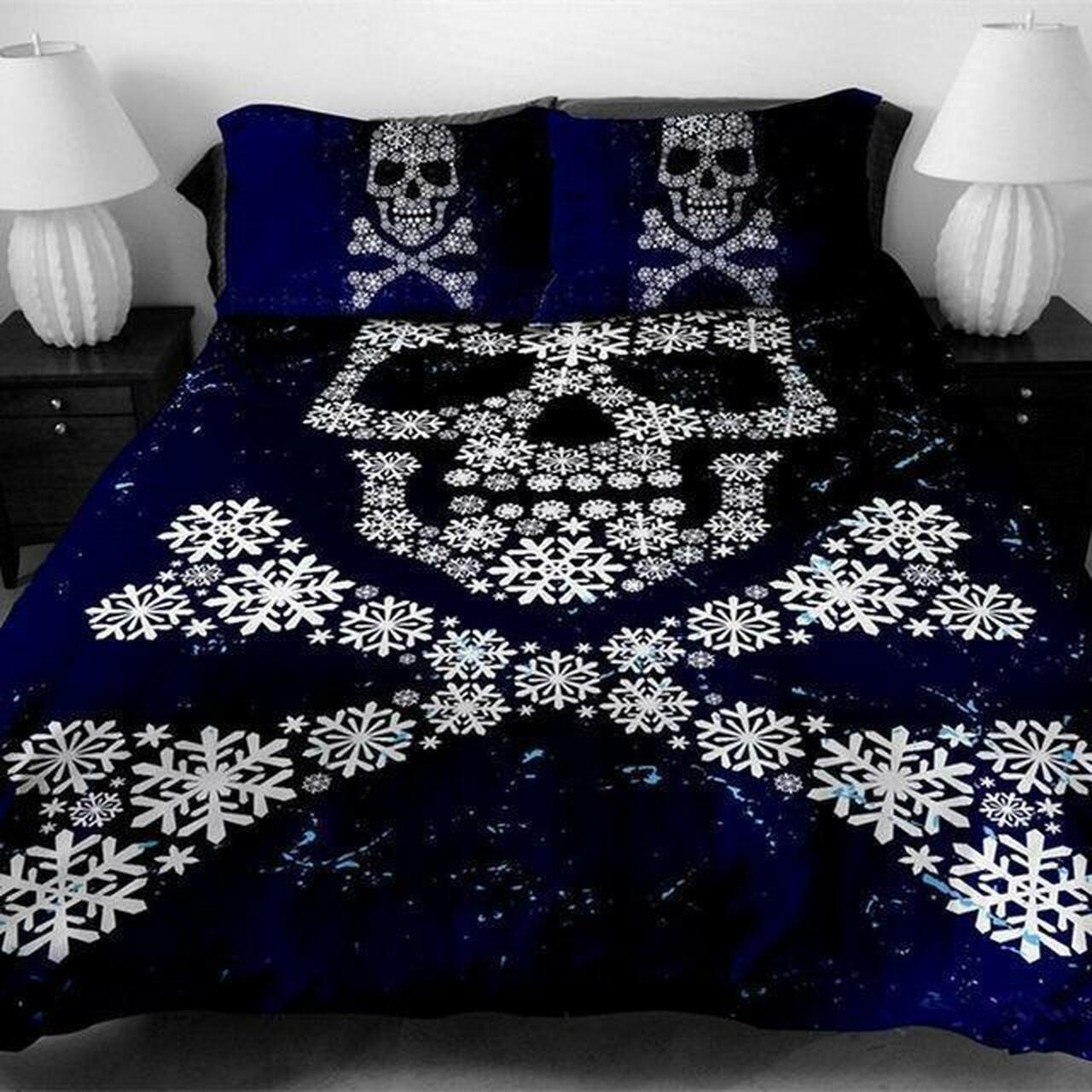 Skull Blueugarkull Crossbones Gothic Room Decoration With Home Bed Fitted Bedding Sheet Set Gift For Halloween Season
