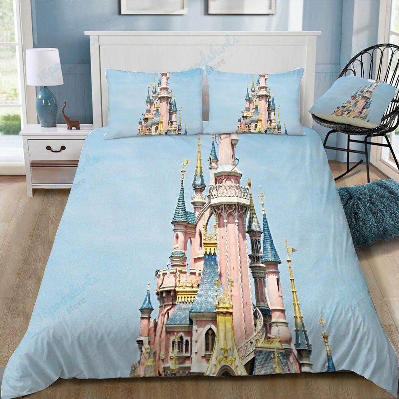 Disney Cinderella Castle In Blue 393 Beautiful Decor For Disney Fan Bedding Set Duvet Cover Meaningful Gift For Love