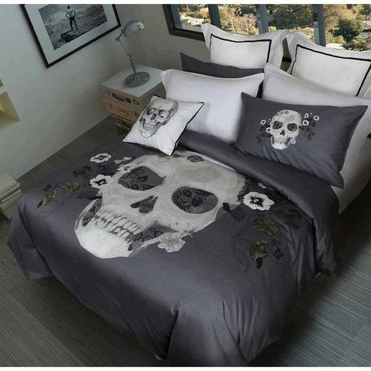Elegant 3D Skull Gothic Room Decoration With Home Bed Fitted Bedding Sheet Set Gift For Halloween Season