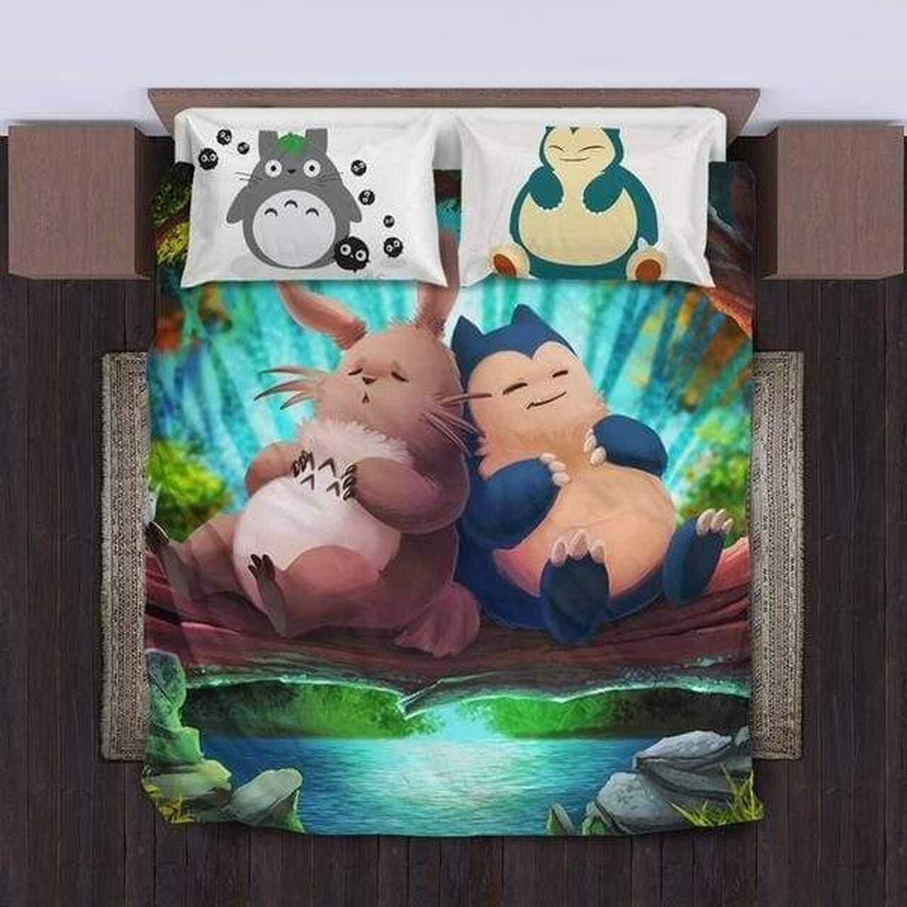 Totoro Sleeping Ghibli Alluring Art Bedding Set Duvet Cover With Pillowcase Amazing Gift For Anime Ghibli Lover