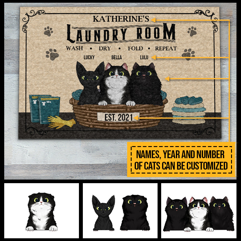 Laundry Room Wash Dry Fold Repeat, Cat Lover Gift, Custom Doormat