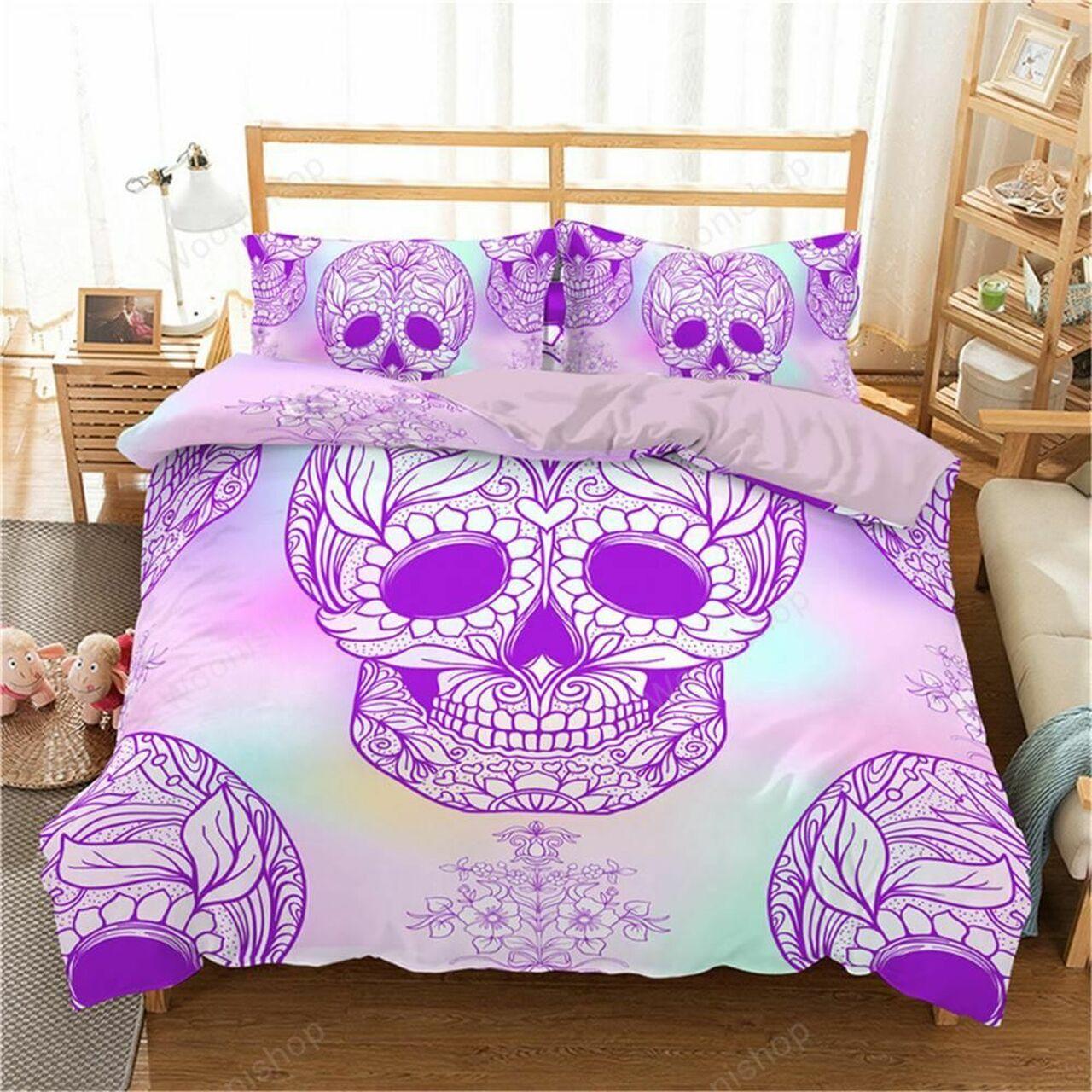 Soft 3D Printed Sugar Skull Floral Gothic Room Decoration With Home Bed Fitted Bedding Sheet Set Gift For Halloween Season