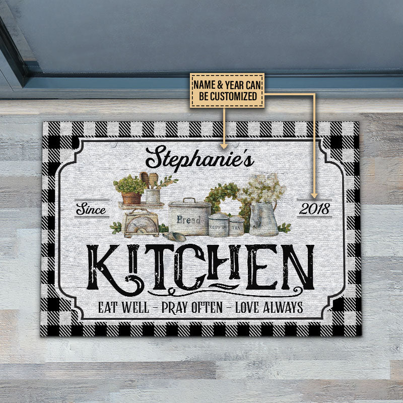 Kitchen Love Always Black And White Custom Doormat
