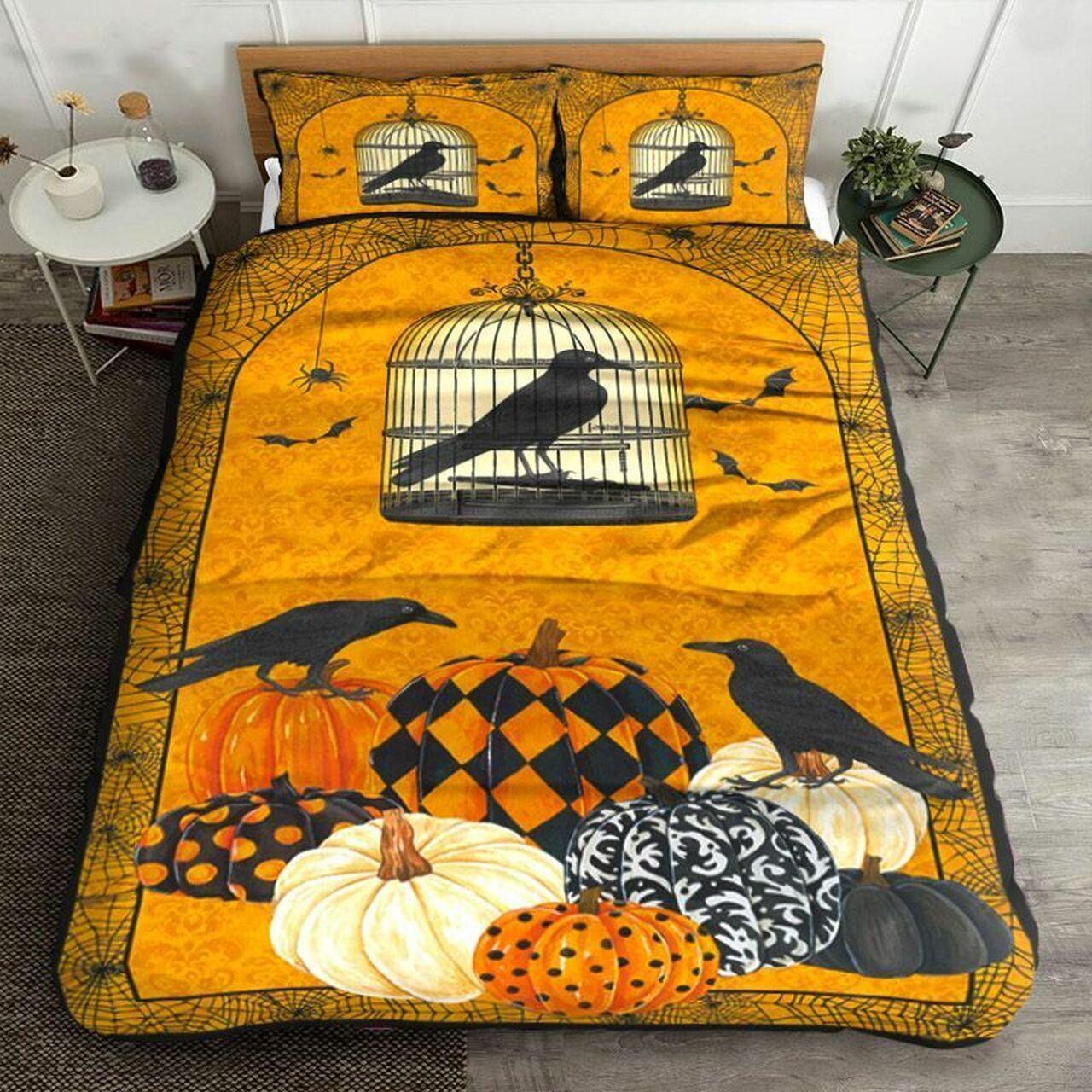 Raven Halloween Amazing Room Decor Gothic Bedding Set Duvet Cover Gift For Halloween Season