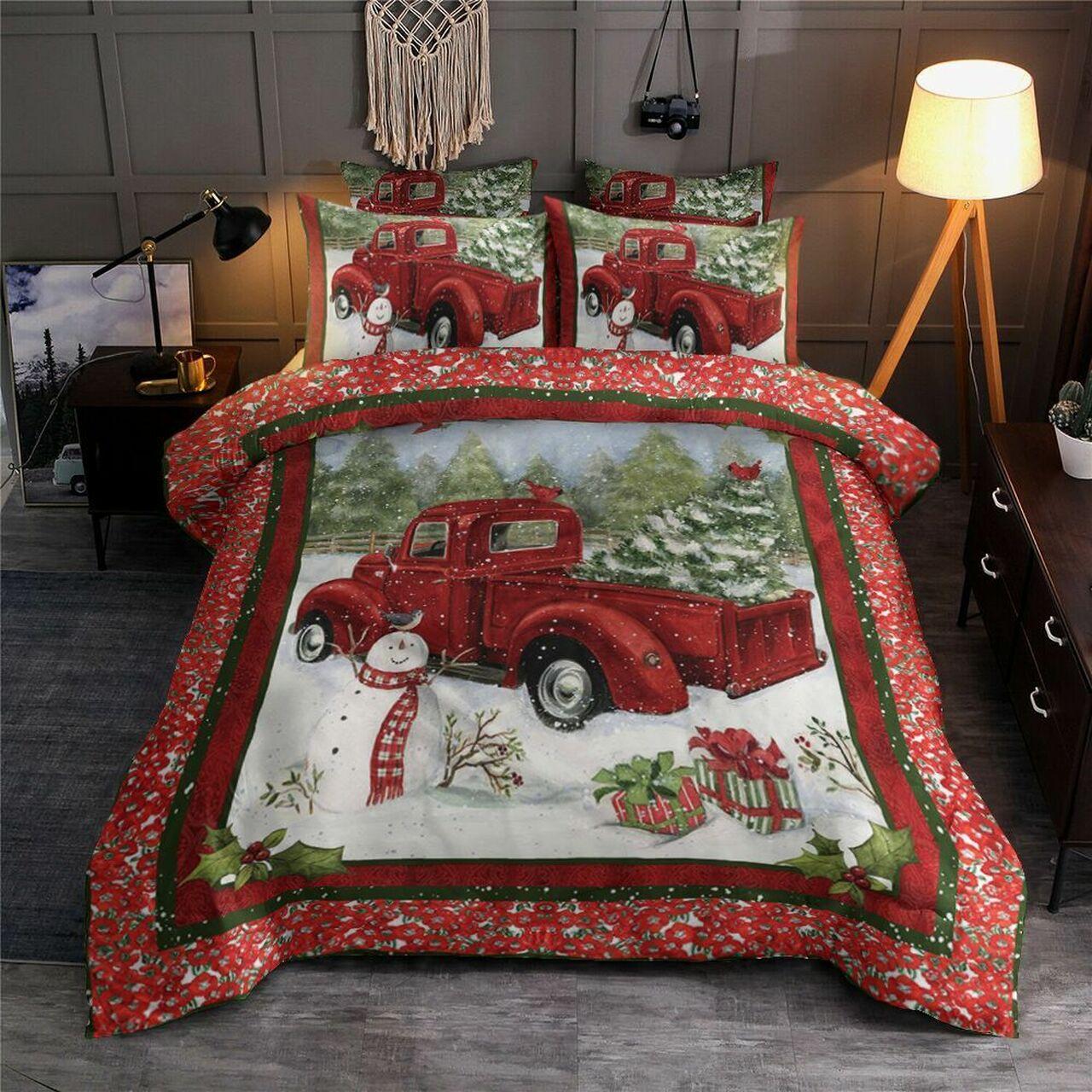 Red Truck Merry Christmas Cg1811162Ts Stunning Room Decor Bedding Set Duvet Cover With Pillowcase Meaningful Gift For Kids Friend Family Member Holiday Gift