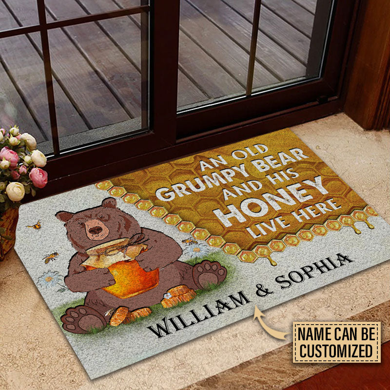 Bear And His Honey Bee Live Here Customized Doormat