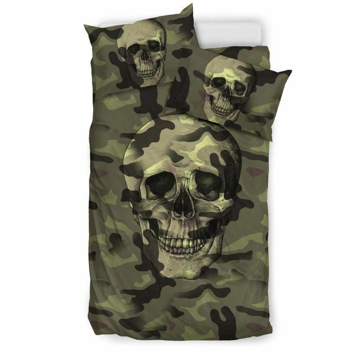 Camo Skull Camouflage With Skulls Cla19100305Bs Alluring Duvet Cover Gothic Room Decoration With Gift For Halloween Season