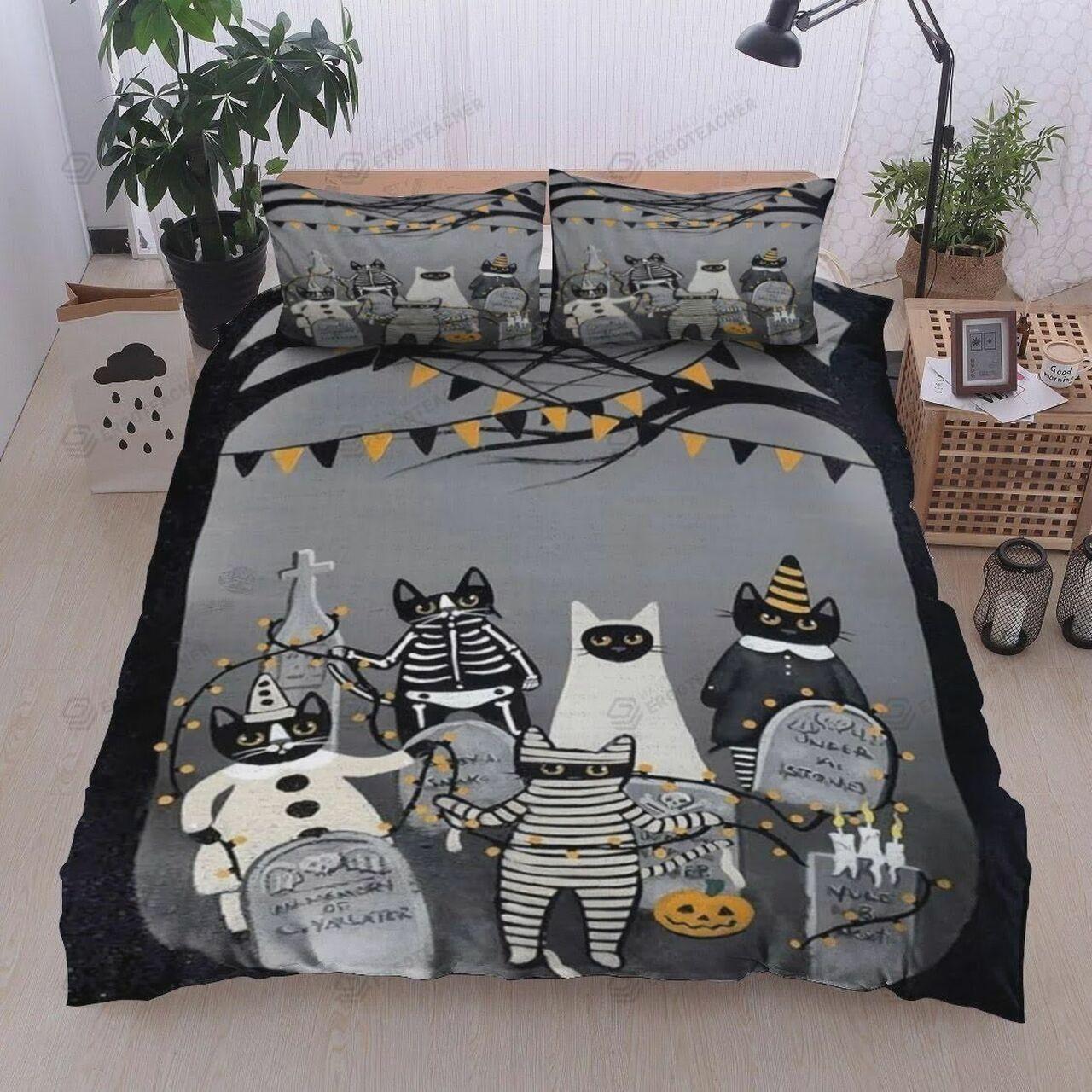 Cats Halloween Cottons Beautiful Room Decor Bedding Set Duvet Cover With Pillowcase Gift For Halloween Season