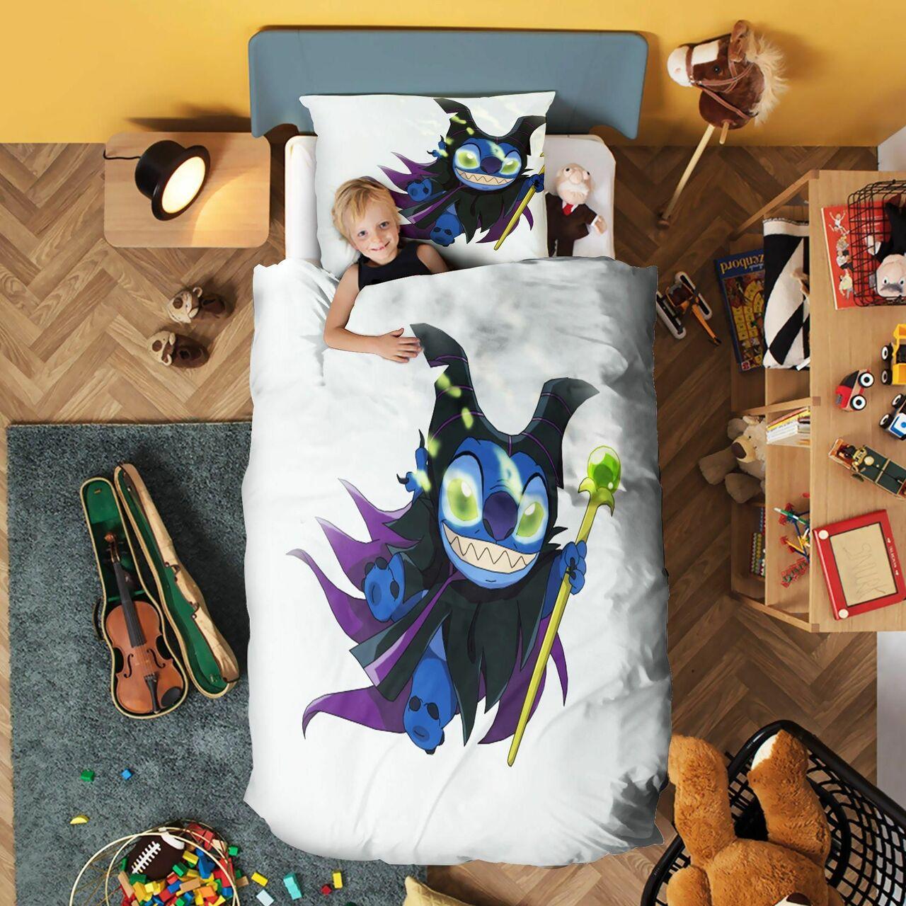 Maleficent Stitch Kid Beautiful Decor For Disney Fan Bedding Set Duvet Cover Meaningful Gift For Love