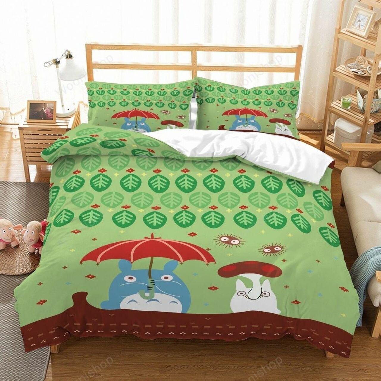 Home Textiles Cartoon Anime Totoro Kids Home Ghibli Alluring Art Bedding Set Duvet Cover With Pillowcase Meaningful Gift For Anime Ghibli Lover