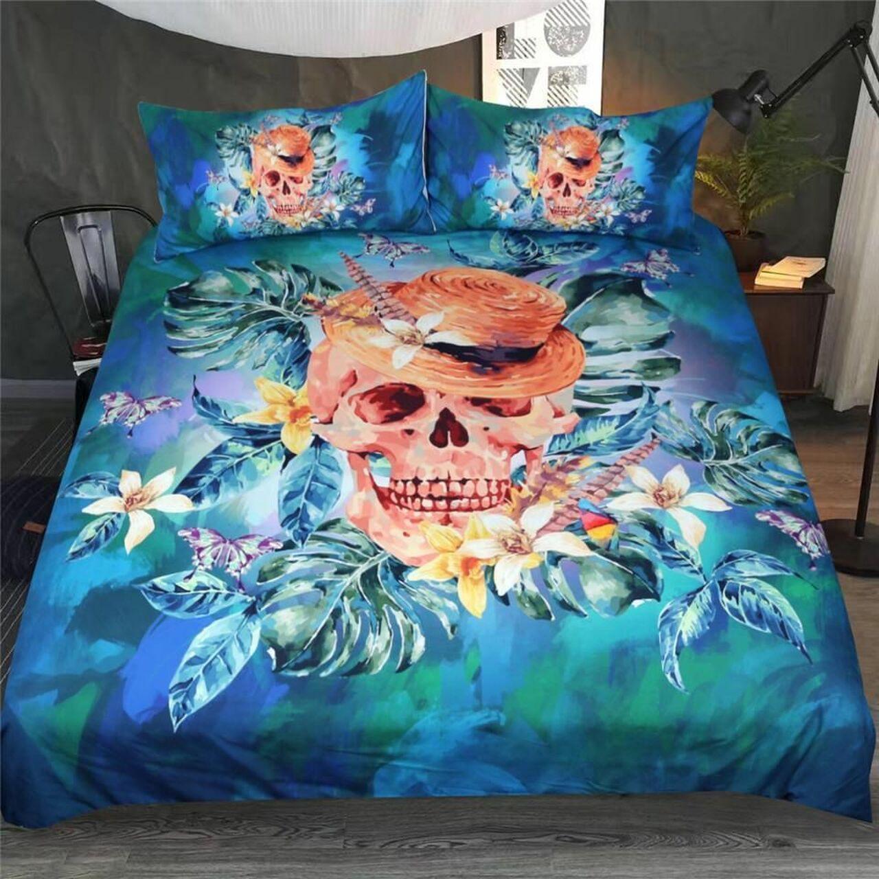 Floral Cool Skull With Hat Dhc1501239Vt Alluring Duvet Cover Gothic Room Decoration With Gift For Halloween Season