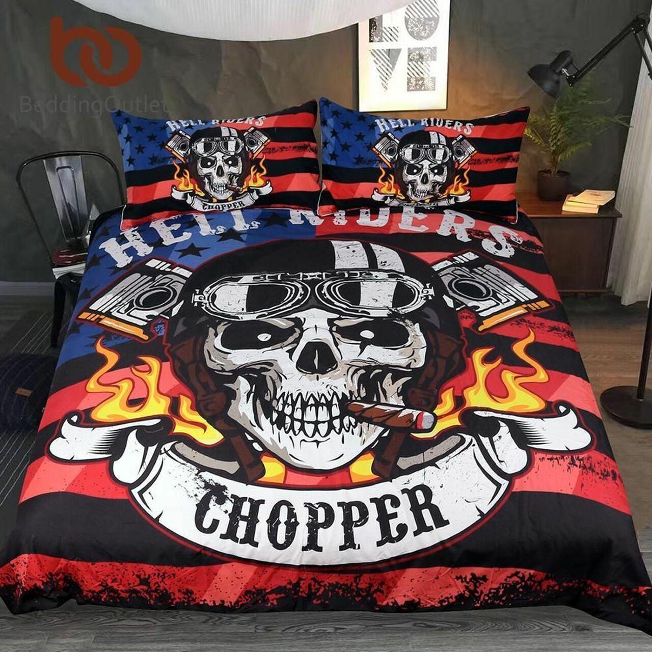 Fire Skull Chopper Printed Dhc0201240Dd Alluring Duvet Cover Gothic Room Decoration With Gift For Halloween Season