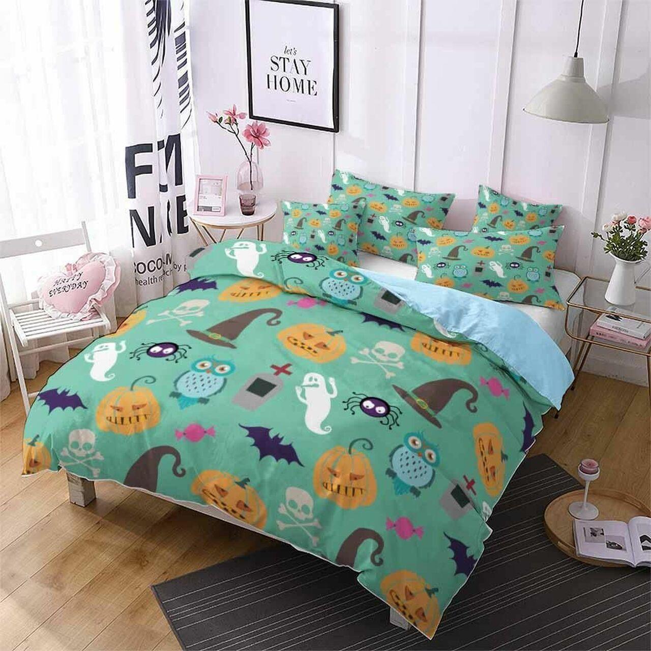 Ghost Pumpkin Owl Halloween Theme Stunning Room Decoration Bedding Set Duvet Cover Gift For Halloween Season