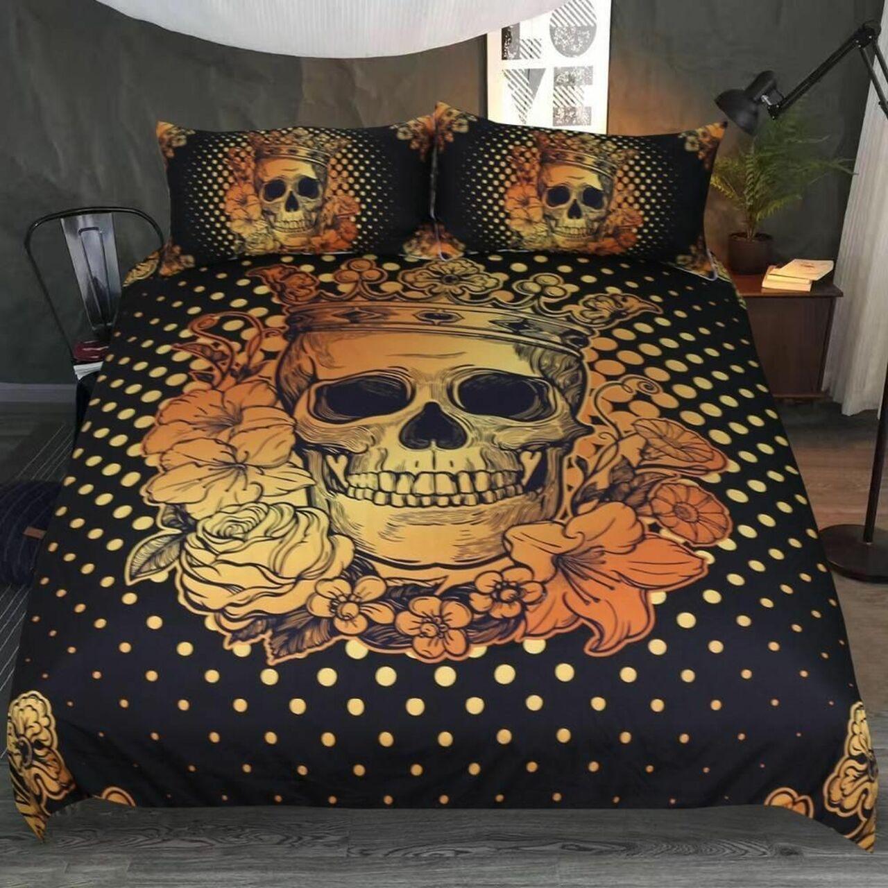Sugar Skull Queen Floral Golden Dhc1501287Vt Alluring Duvet Cover Gothic Room Decoration With Gift For Halloween Season