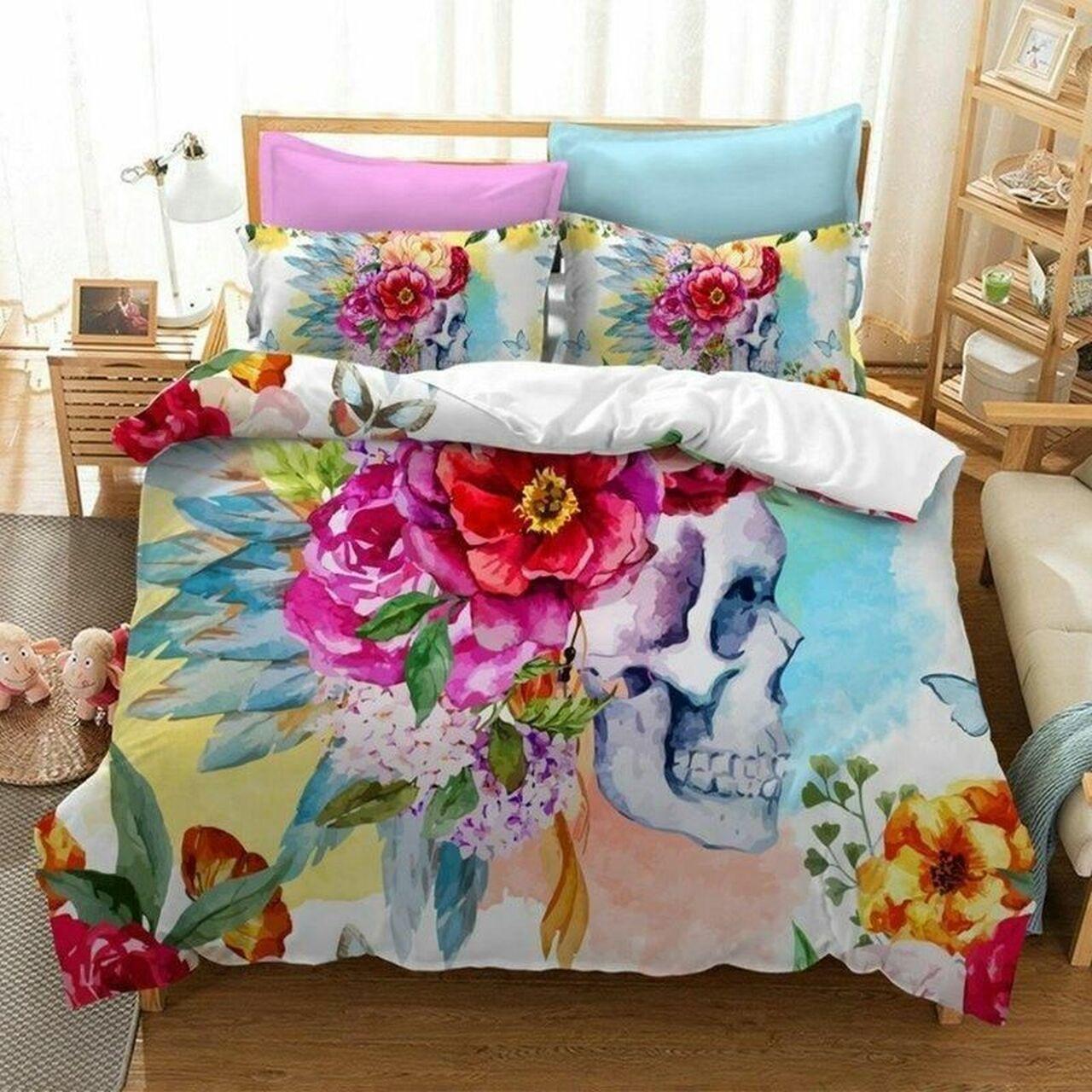 Flower Skull Dhc1501309Vt Alluring Duvet Cover Gothic Room Decoration With Gift For Halloween Season