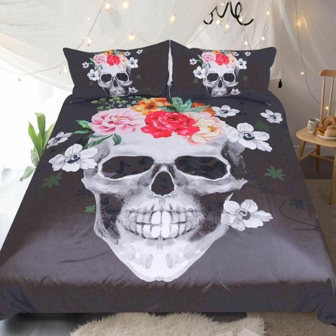 Sugar Skull Floral Print Dhc0201204Dd Alluring Duvet Cover Gothic Room Decoration With Gift For Halloween Season