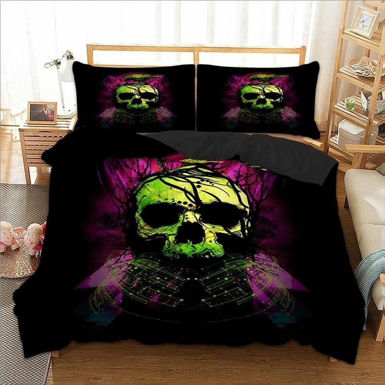 Green Skull Bird Dhc1712152Dd Alluring Duvet Cover Gothic Room Decoration With Gift For Halloween Season