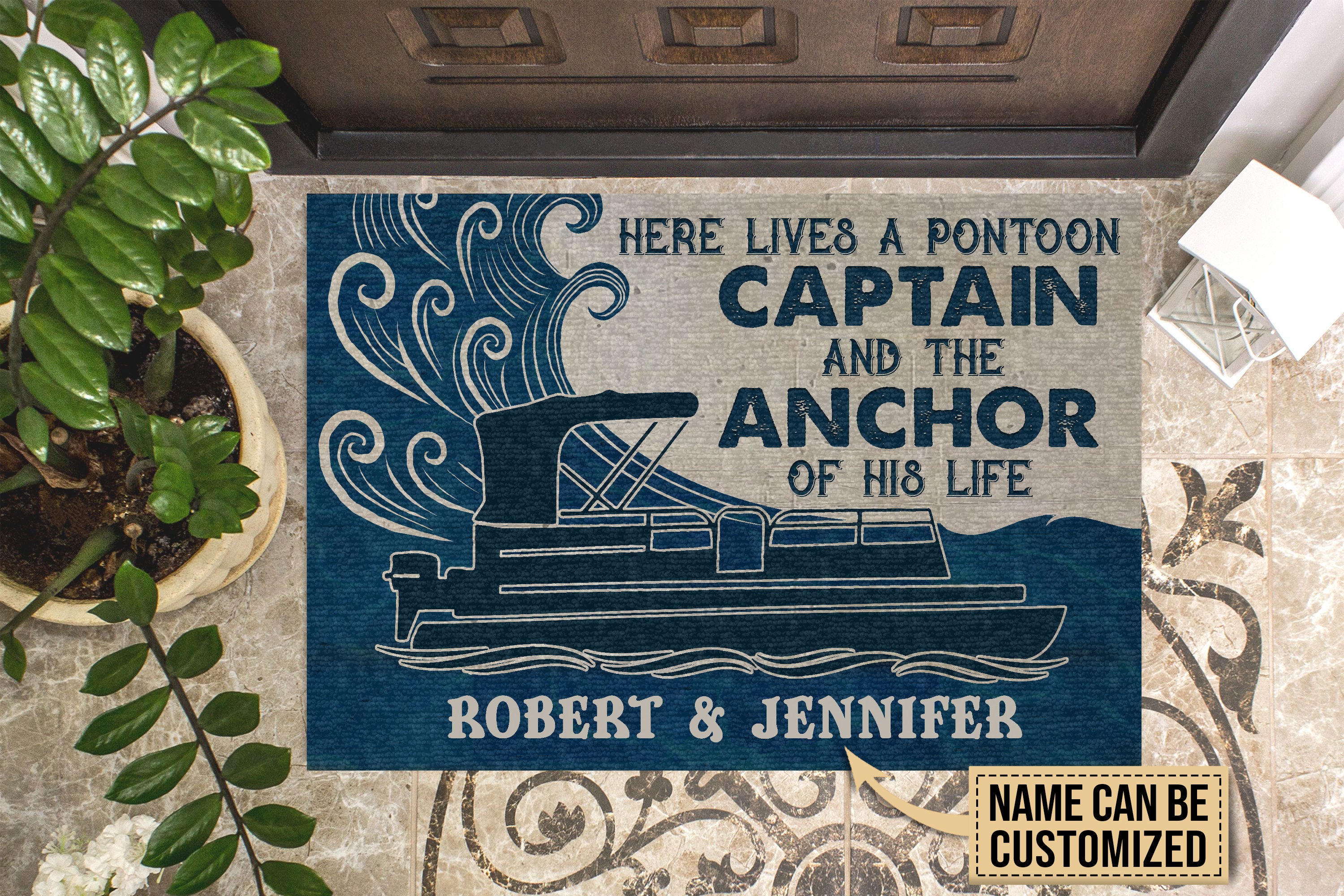 Pontoon Captain Here Lives Customized Doormat