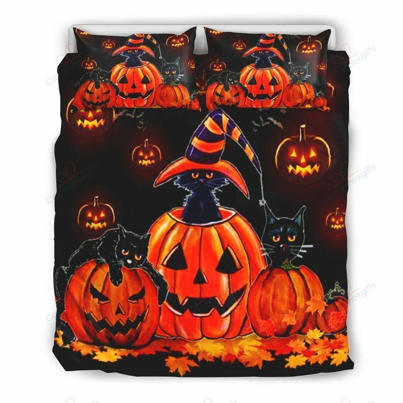 Three Black Cat Halloween 3D Stunning Room Decoration Bedding Set Duvet Cover Gift For Halloween Season