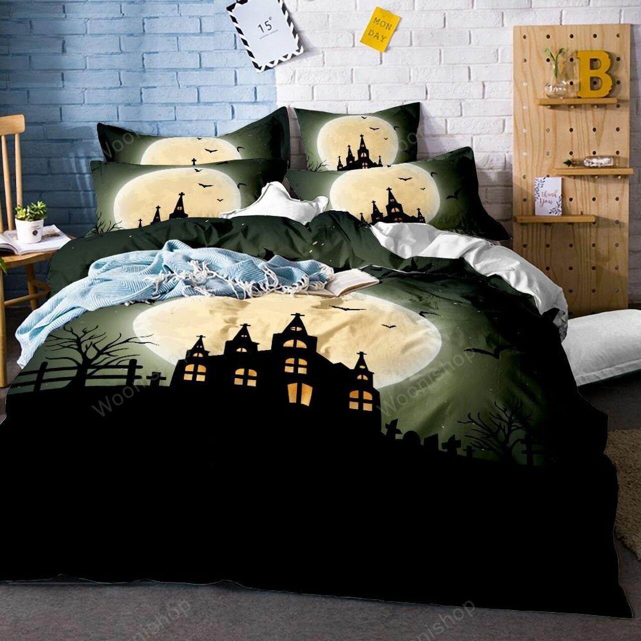 Nightmare Before Christmas Haunted House Print Happy Halloweenet Bat Moon Kids Amazing Room Decor Bedding Set Duvet Cover Meaningful Gift For Halloween Christmas