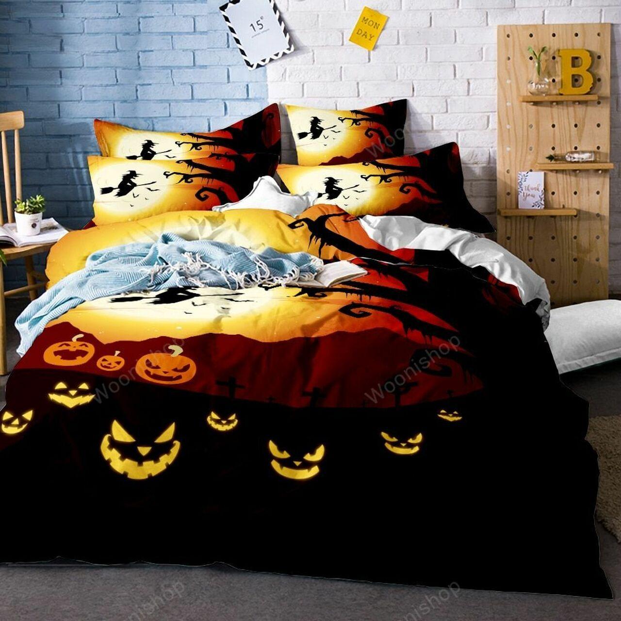 Cartoon Horror Jack-O-Lantern Boys Forestetugarkull Witch Designet Halloween Stunning Room Decoration Bedding Set Duvet Cover Gift For Halloween Season