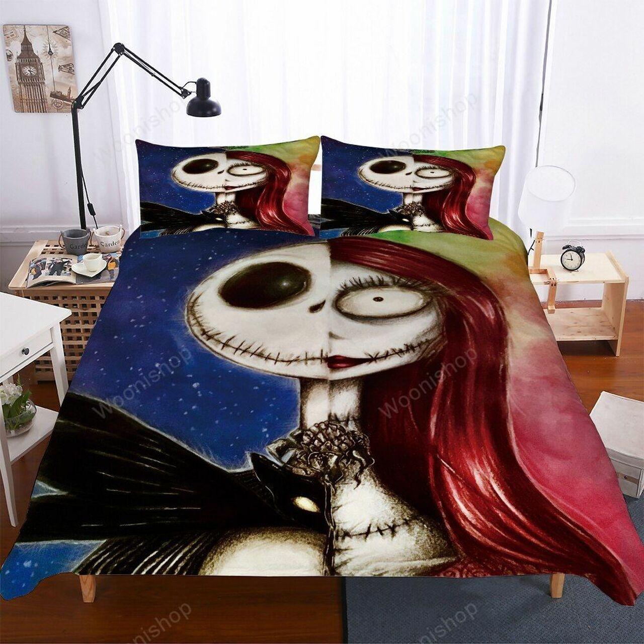 The Nightmare Before Christmas Lover Couple Bed Cover Beauty Amazing Room Decor For Disney Fan Bedding Set Duvet Cover Meaningful Gift For Halloween Christmas