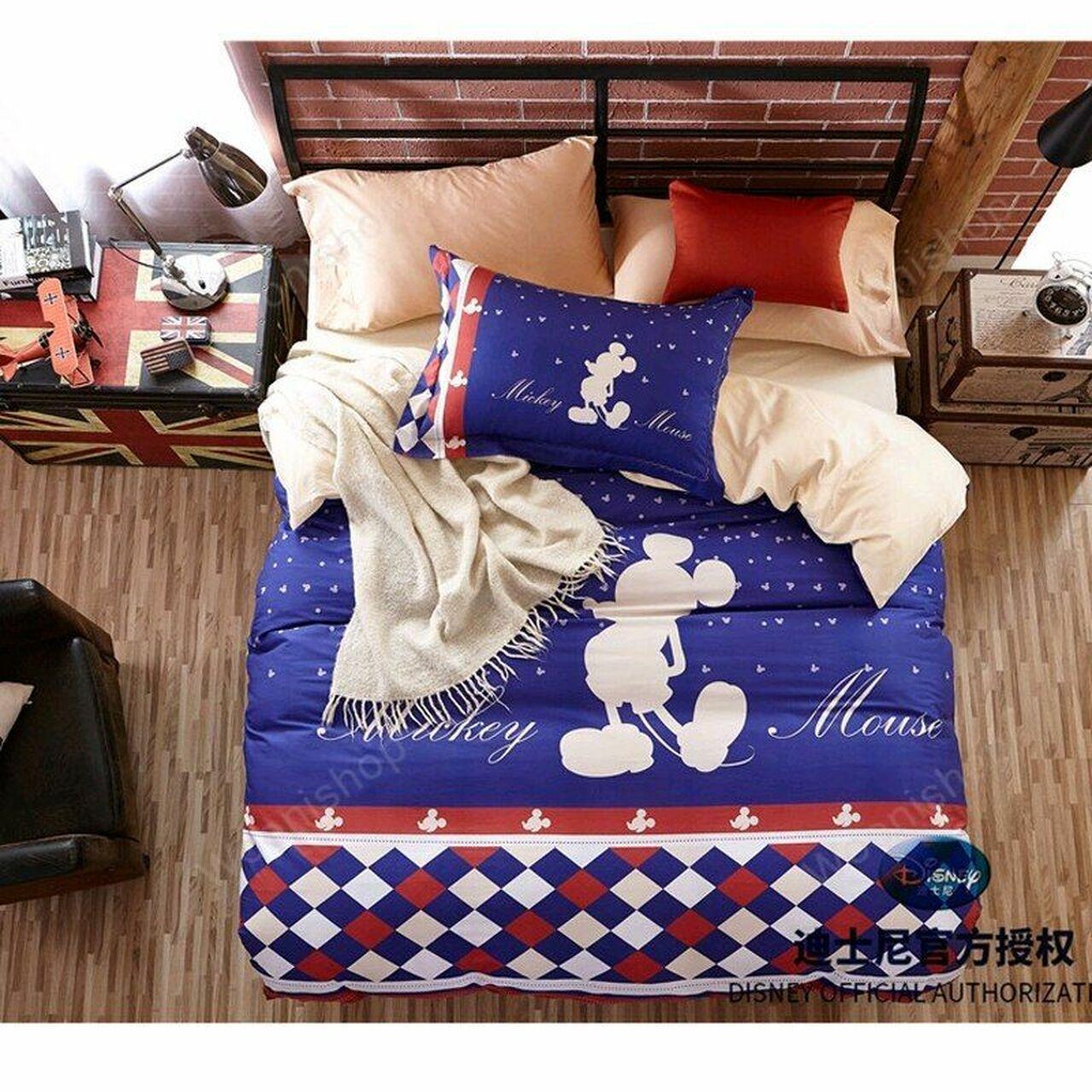 Blue Red Plaid Mickey And Minnie Mouse set Amazing Disney Room Decor Bedding Set Duvet Cover With Pillowcase Meaningful Gift For Holiday Season