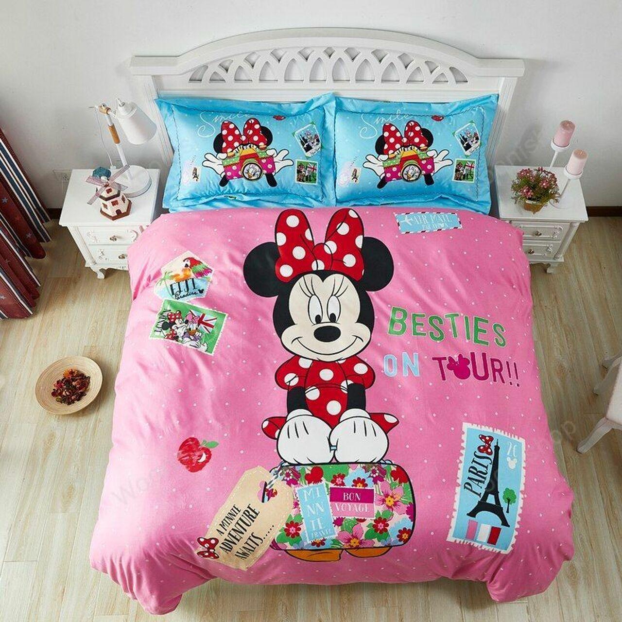 Disney Cute Cartoon Minnie Mouse Blue And Pinket For Girls Queenize For Chidren Kids Birthday Gift Decor For Disney Fan Bedding Set Duvet Cover Meaningful Gift For Love