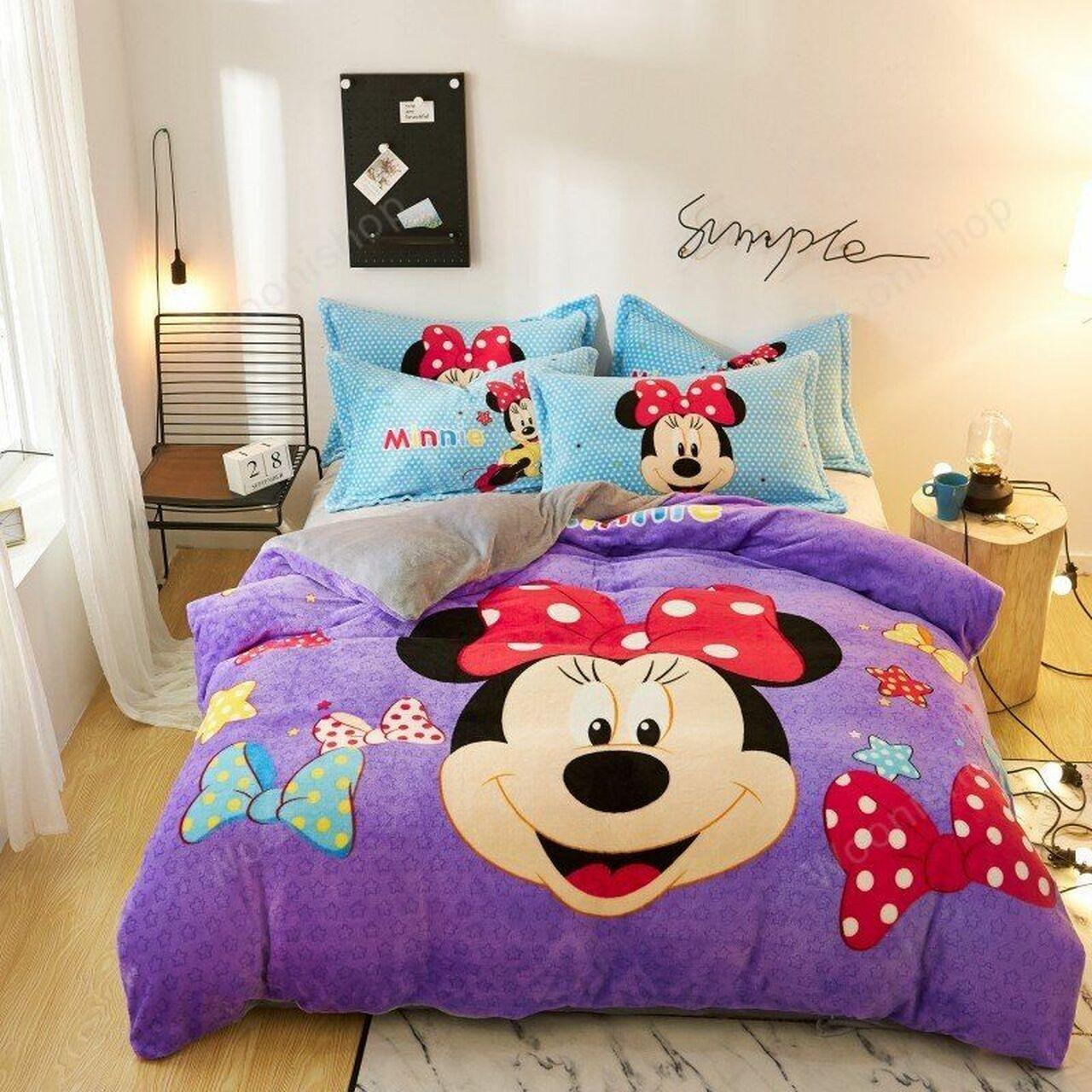 Disney Purple Minnie Mouseoft Flannelet Queen Twin Winter For Children Bed Linen Beautiful Decor For Disney Fan Bedding Set Duvet Cover Meaningful Gift For Love