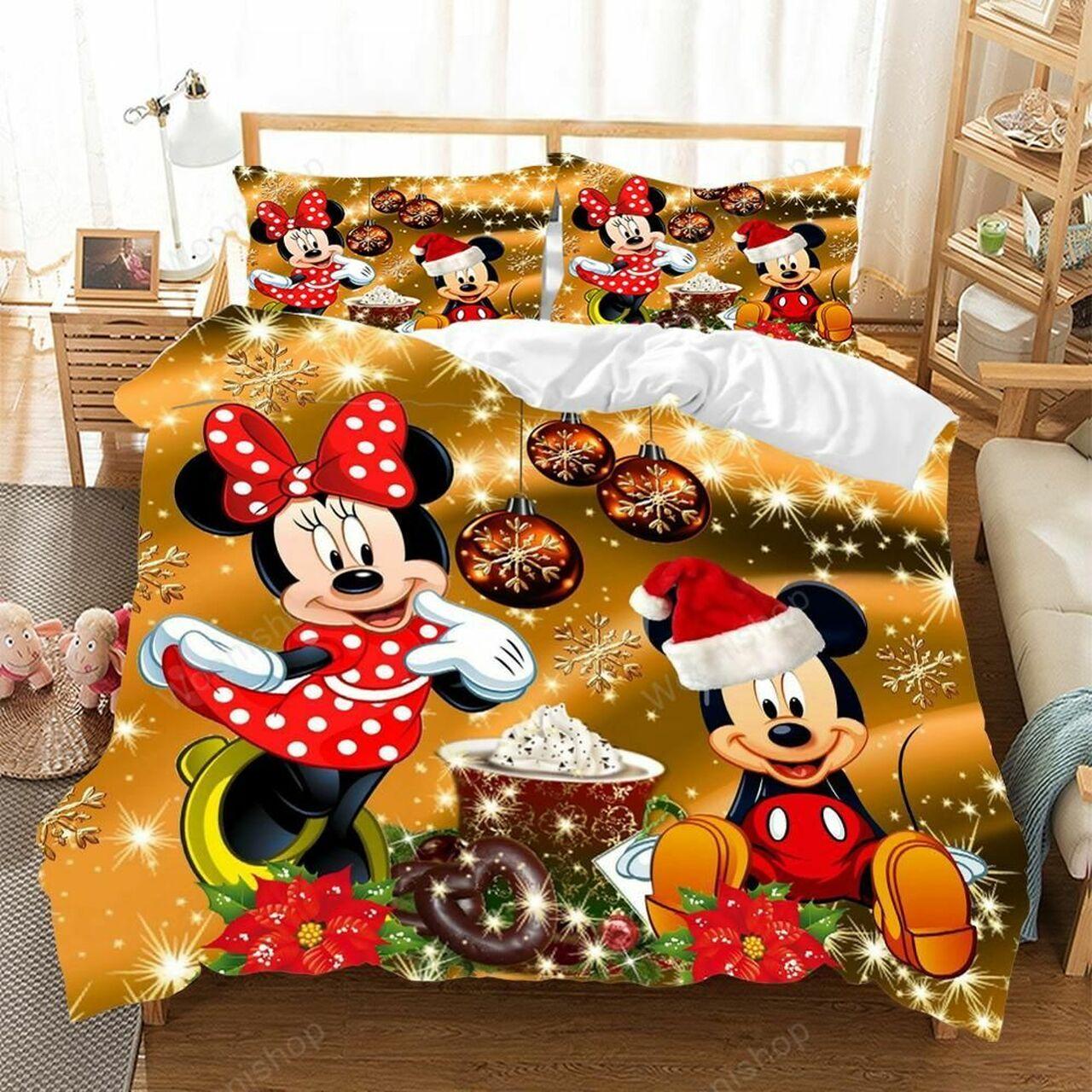 Christmas Minnie Mickey Mouse Beautiful Decor For Disney Fan Bedding Set Duvet Cover With Pillowcase Meaningful Christmas Gift For Family