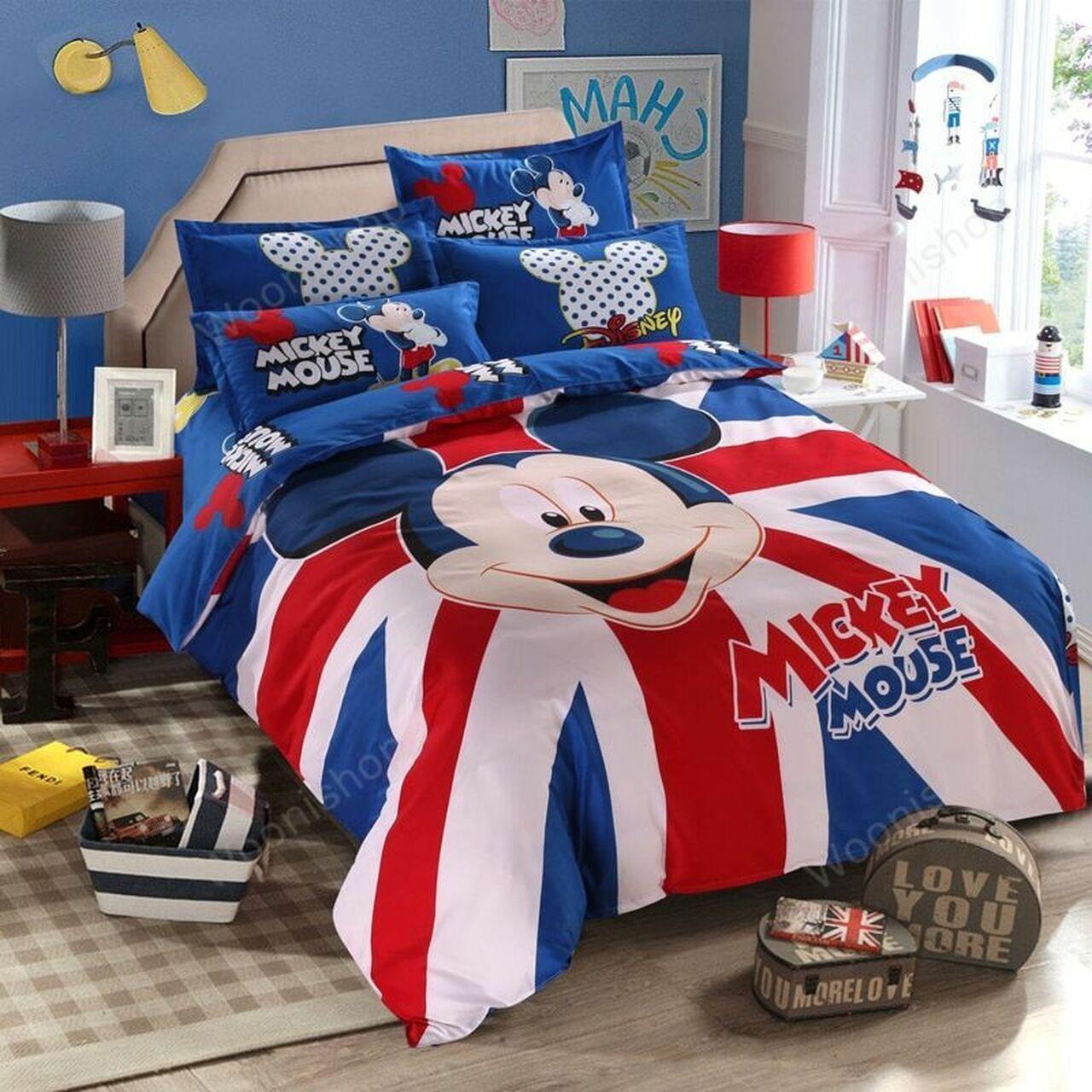 Kids Mickey Mouse Boys/Girls British Flag Cartoon Amazing Disney Room Decor Bedding Set Duvet Cover With Pillowcase Meaningful Gift For Holiday Season
