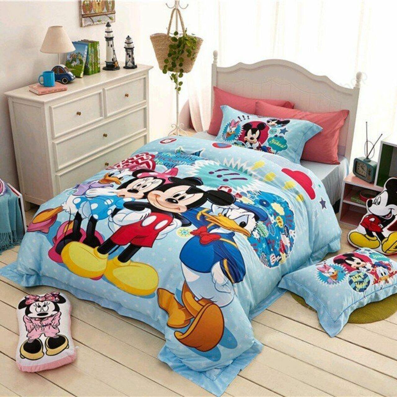 Excellent Quality Blue Mickey Mouse 3Ds Amazing Disney Room Decor Bedding Set Duvet Cover With Pillowcase Meaningful Gift For Holiday Season