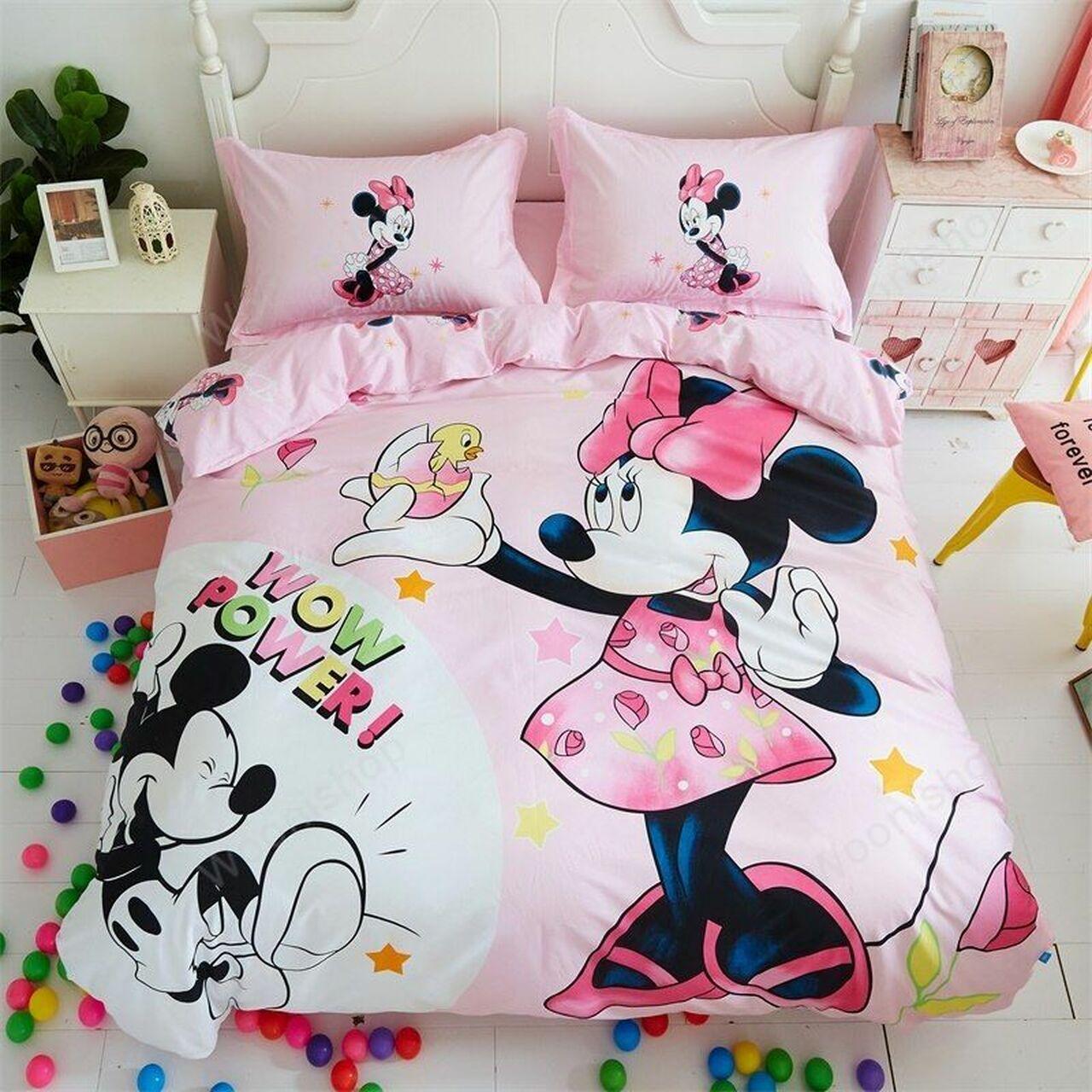 Disney Cartoon Light Pink Minnie Mouse Beautiful Decor For Disney Fan Bedding Set Duvet Cover Meaningful Gift For Love