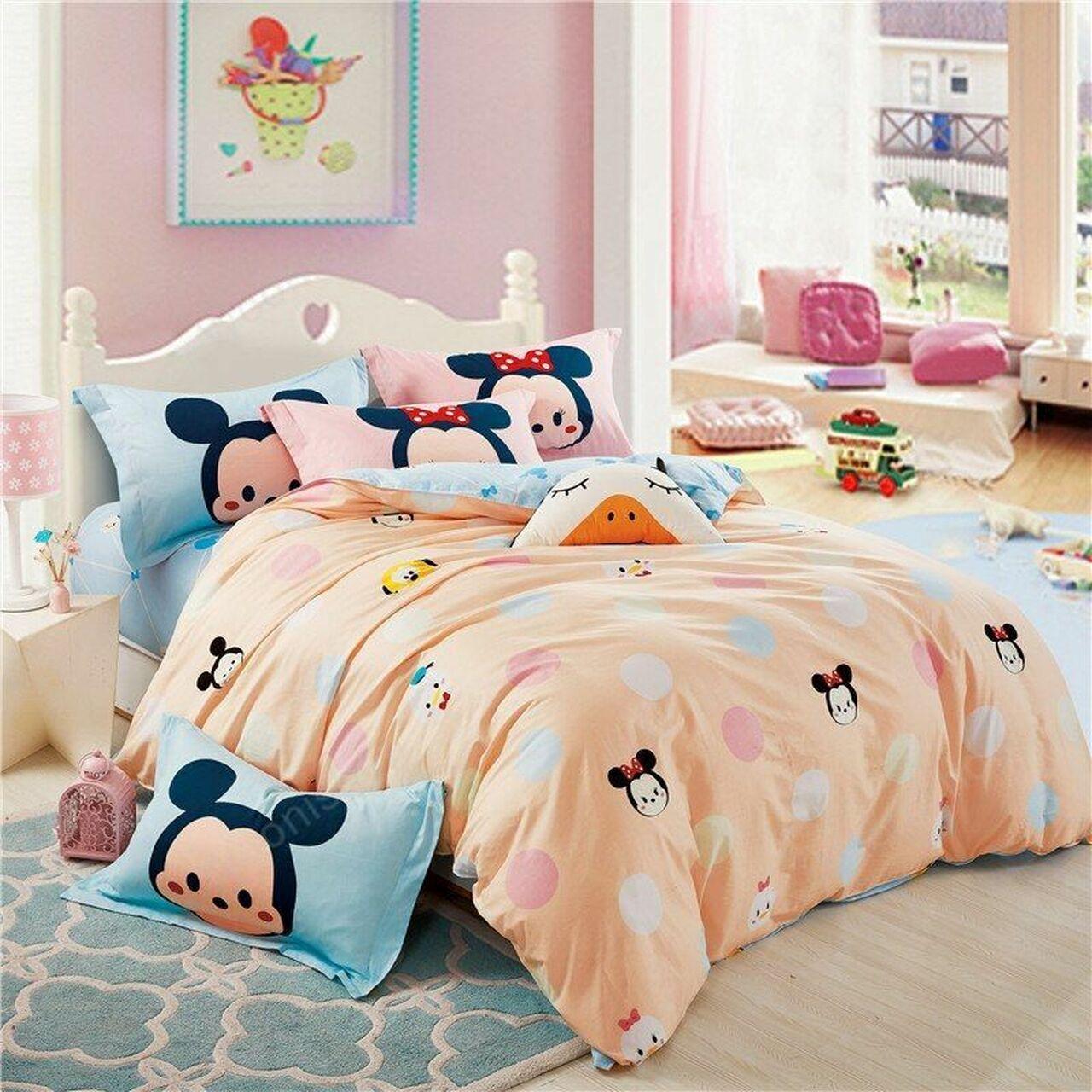 Disney Young Mickey Minnie Mouse Peachs Beautiful Decor For Disney Fan Bedding Set Duvet Cover Meaningful Gift For Love