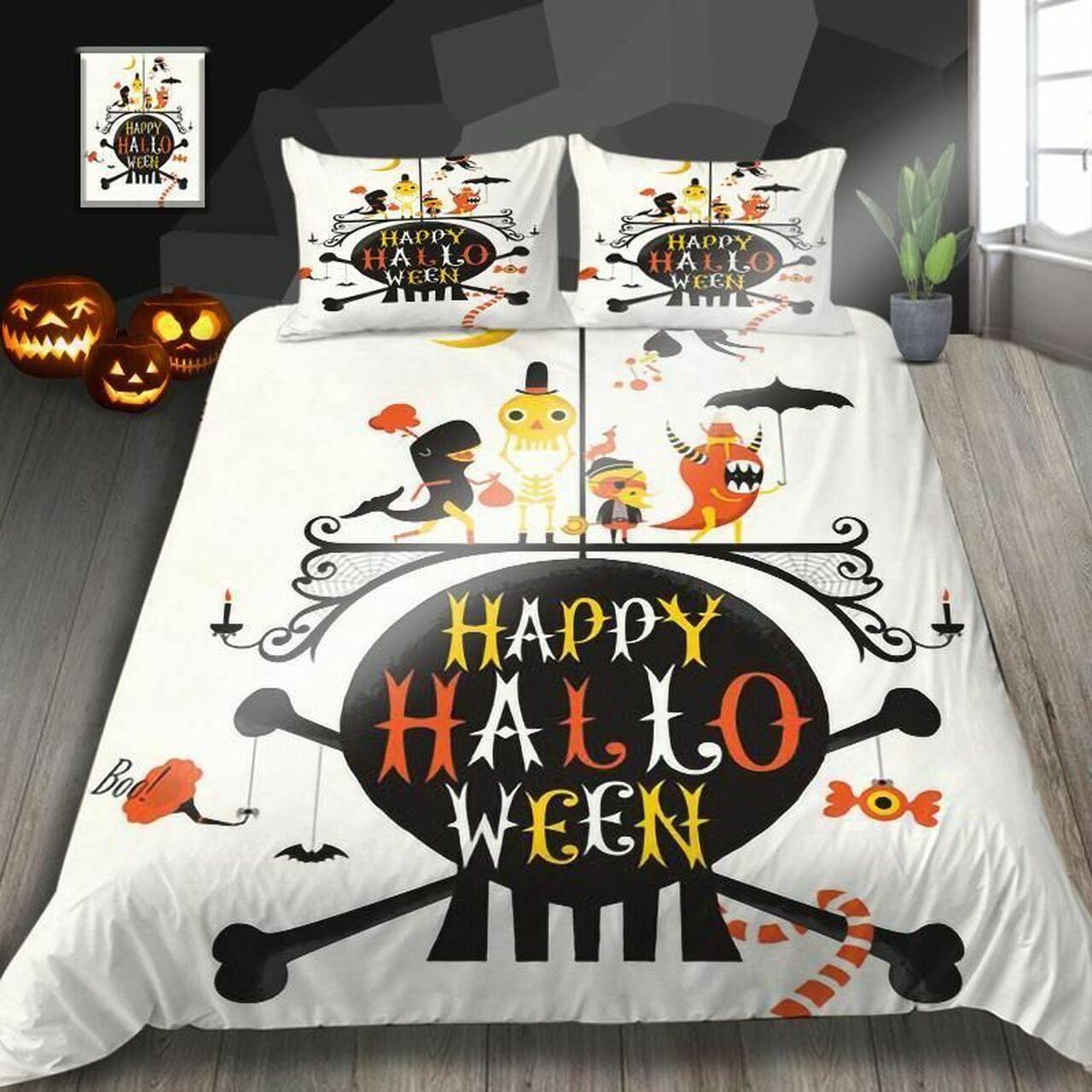 Cartoon Happy Halloween 3D For Kids Beautiful Room Decor Bedding Set Duvet Cover With Pillowcase Meaningful Gift For Love