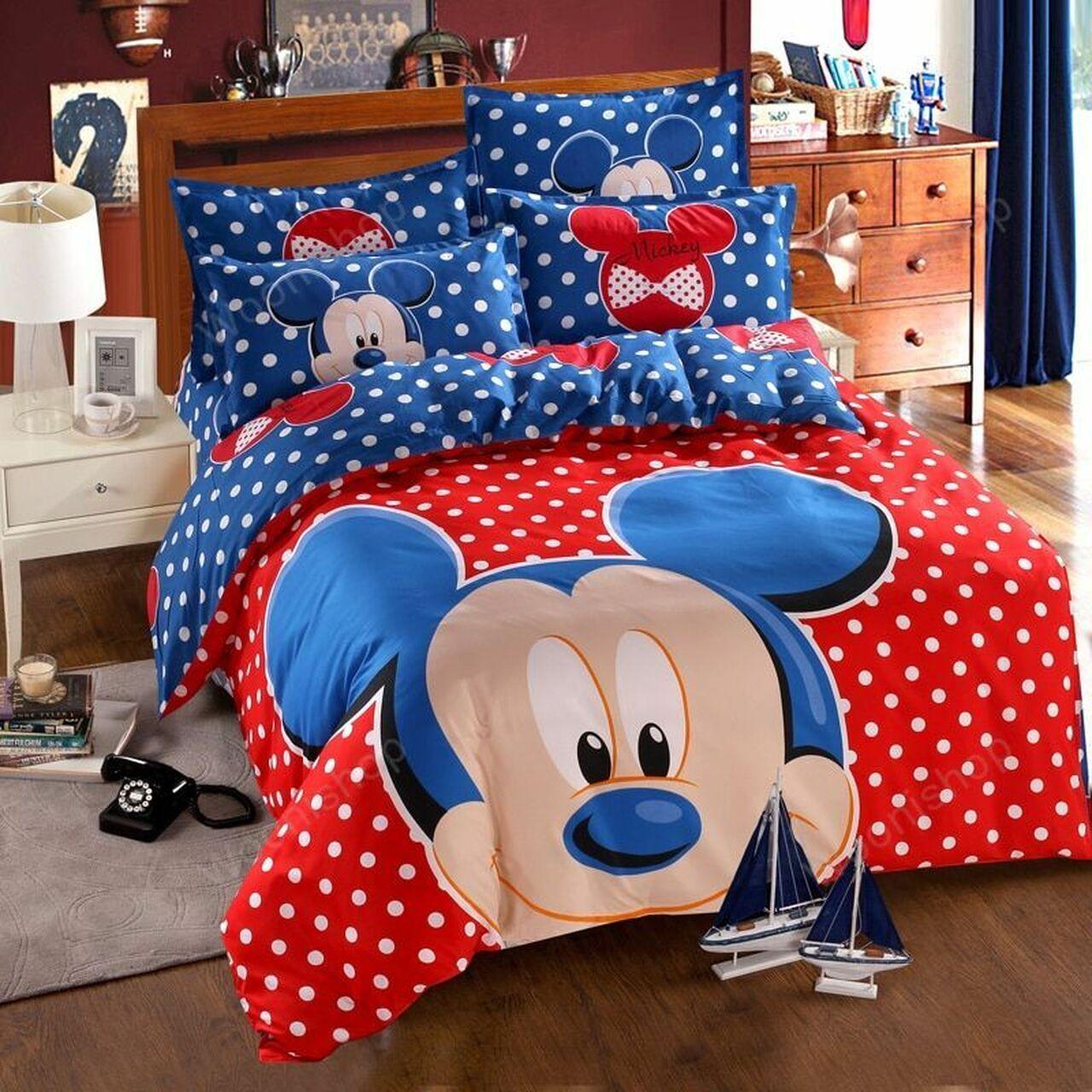 Disney Blue Mickey Mouseet Beautiful Decor For Disney Fan Bedding Set Duvet Cover Meaningful Gift For Love