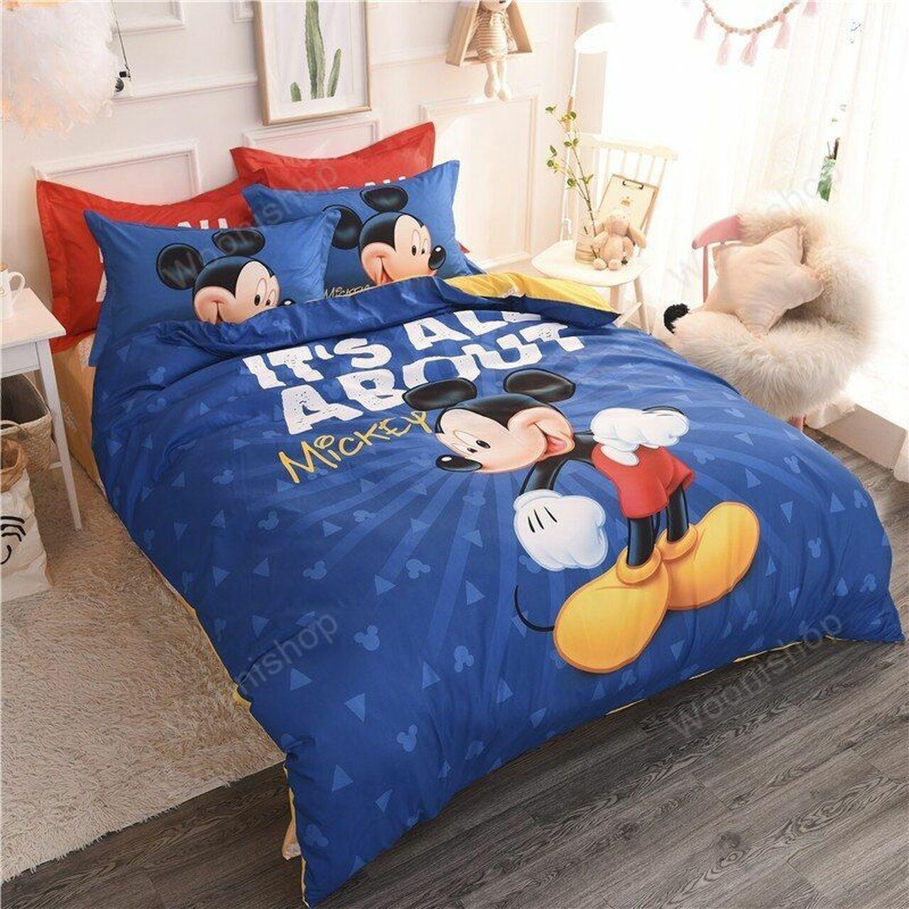 Disney Cartoon Royal Blue Mickey Mouse Boys Girls Beautiful Decor For Disney Fan Bedding Set Duvet Cover Meaningful Gift For Love